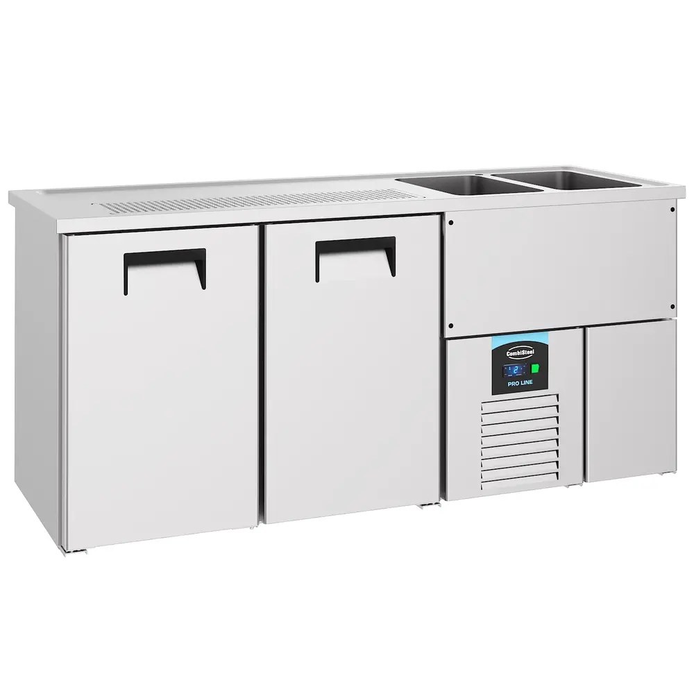 Combisteel Vatenkoeler | Pro Line | Rvs | 2 Deuren | -2°c/+8°c | Geforceerd | 2 Spoelbakken (rechts) | 1950x700x950(h)mm