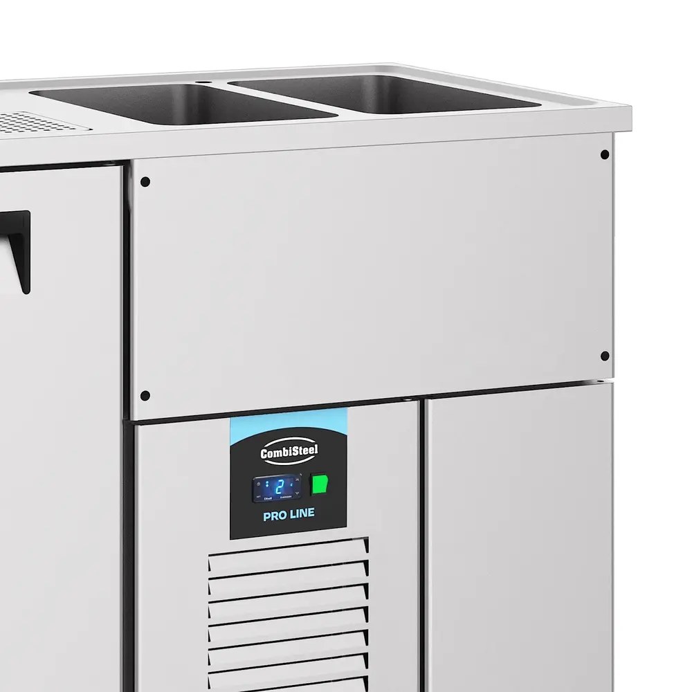 Combisteel Vatenkoeler | Pro Line | Rvs | 2 Deuren | -2°c/+8°c | Geforceerd | 2 Spoelbakken (rechts) | 1950x700x950(h)mm