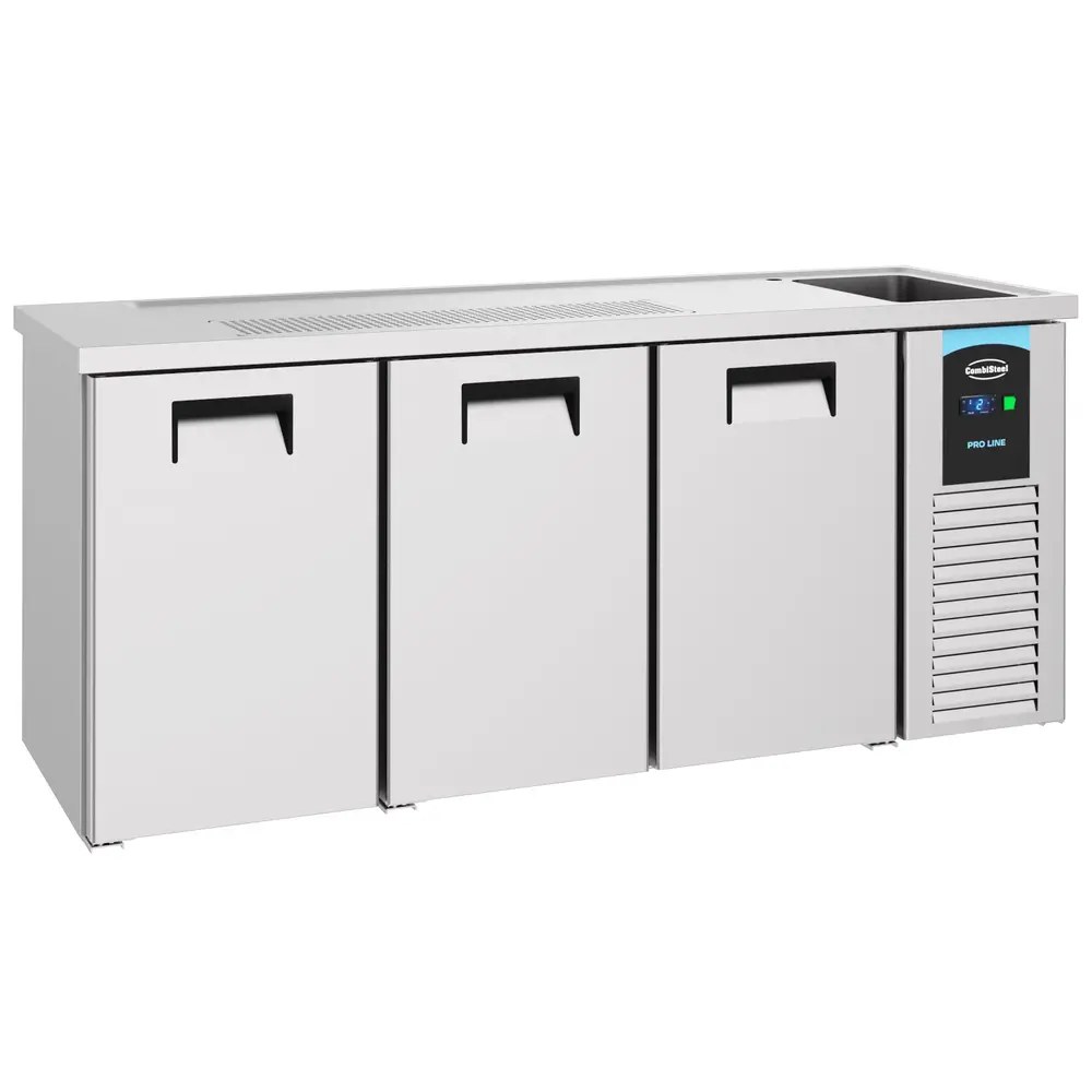 Combisteel Vatenkoeler | Pro Line | Rvs | 3 Deuren | -2°c/+8°c | Geforceerd | Spoelbak (rechts) | 2100x700x950(h)mm