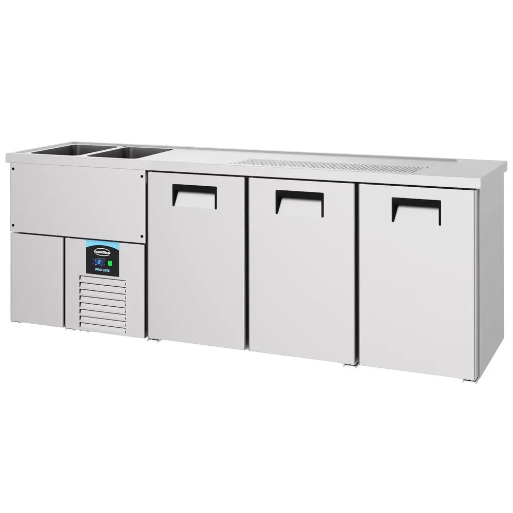 Combisteel Vatenkoeler | Pro Line | Rvs | 3 Deuren | -2°c/+8°c | Geforceerd | 2 Spoelbakken (links) | 2500x700x950(h)mm