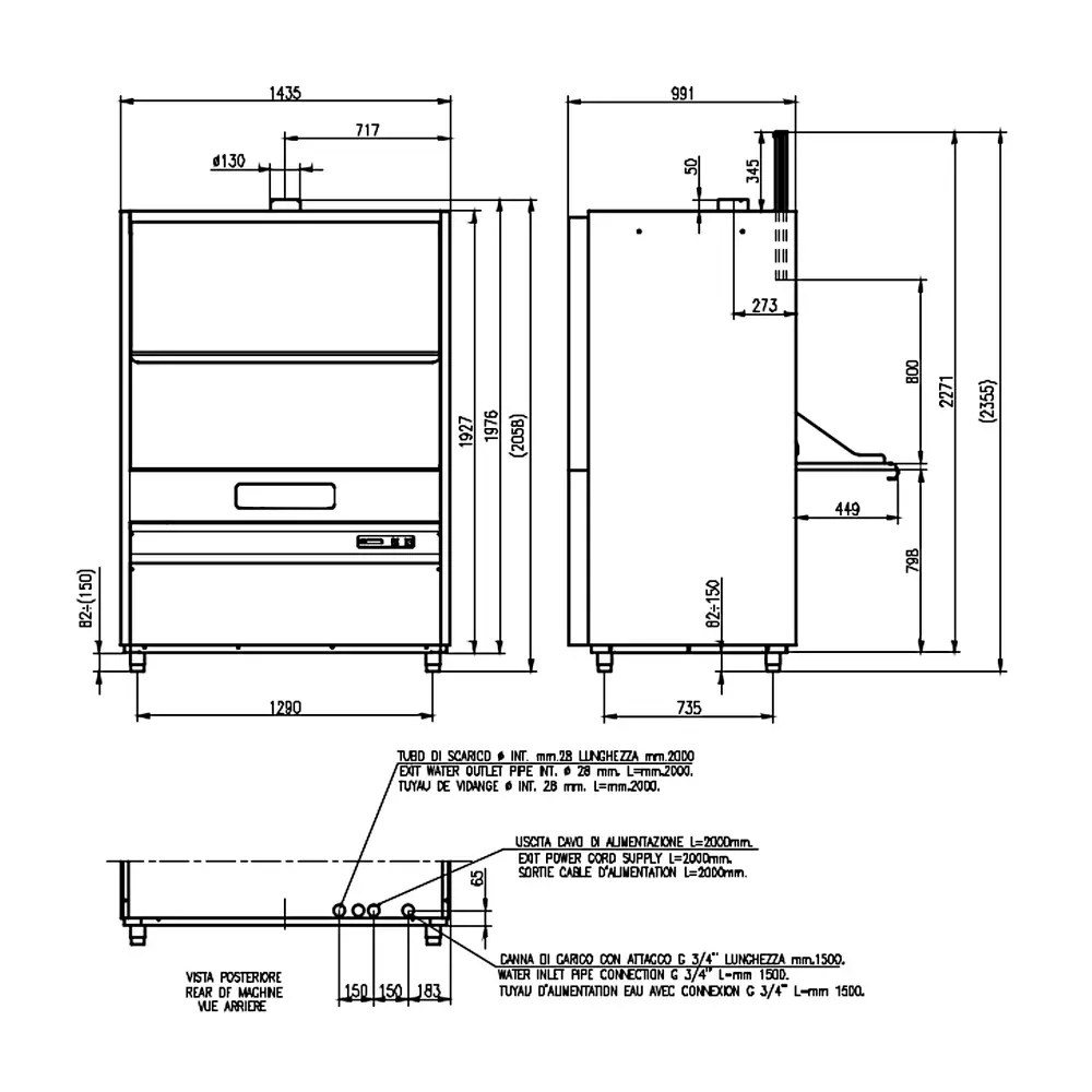 Combisteel Pannen-/pottenwasser | Mand 1260x800 | Afvoerpomp | Zeeppomp | Naglanspomp | Breaktank | 400v | Dubbelwandig | 1435x990x2058/2355(h)mm