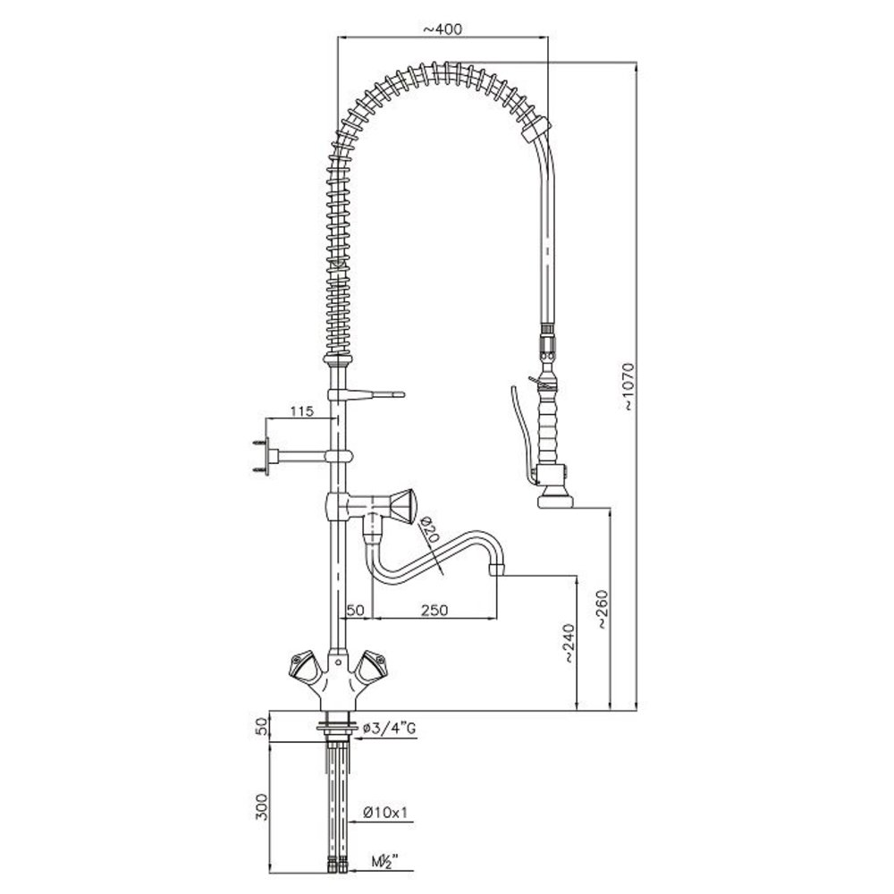 Combisteel Voorspoeldouche | Rvs | Flexibele Hals | 400x1070(h)mm