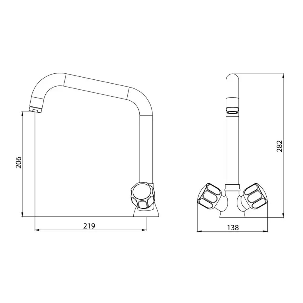 Combisteel Mengkraan | Draaiknoppen | Draaibare Uitloop | 138x282(h)mm