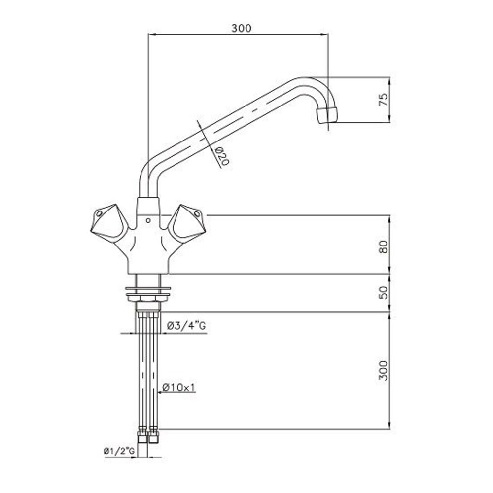 Combisteel Meng-zwenk-kraan | ø20x300x300(h)mm