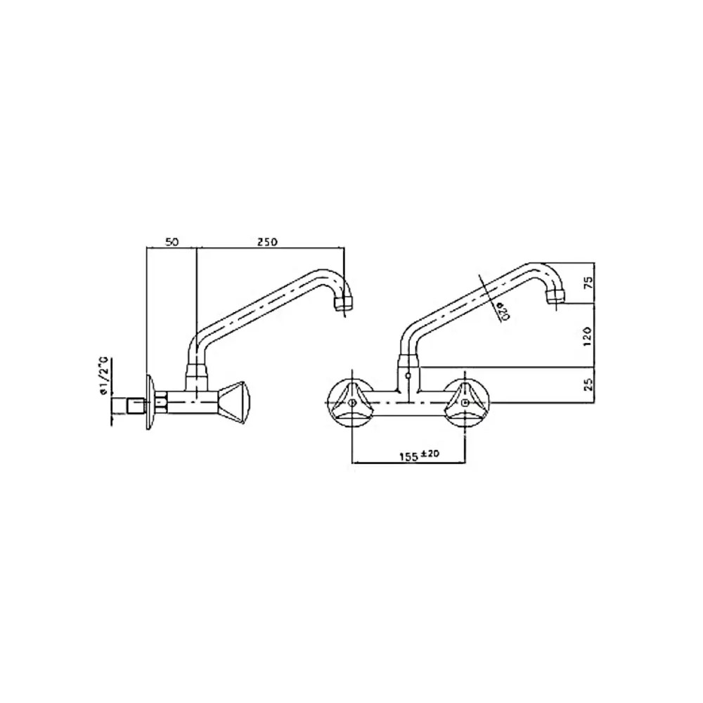 Combisteel Mengkraan | Draaiknoppen | Draaibare Uitloop | Wandmodel | 220(h)mm