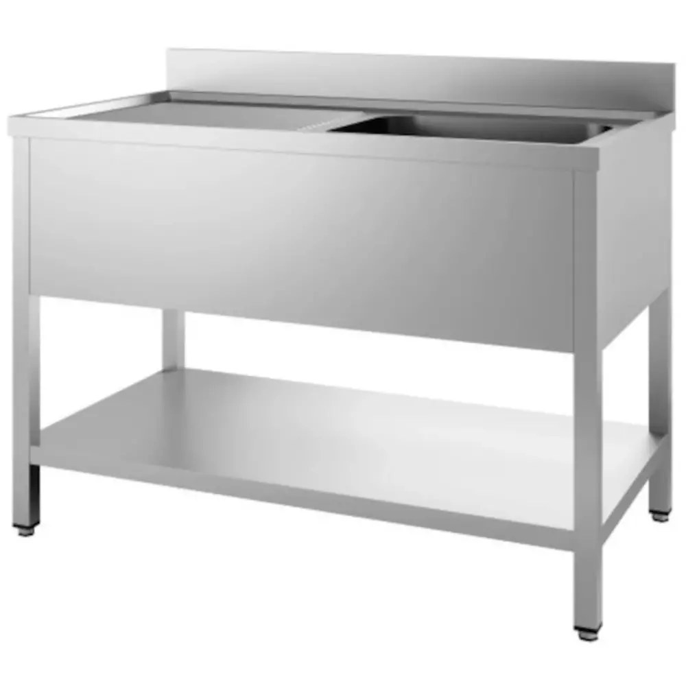 Combisteel Spoeltafel | Prime | Rvs | 1 Spoelbak (rechts) + Afdruipvlak | Bodemschap | Achteropstand | Zelfmontage | 1200x600x850(h)mm