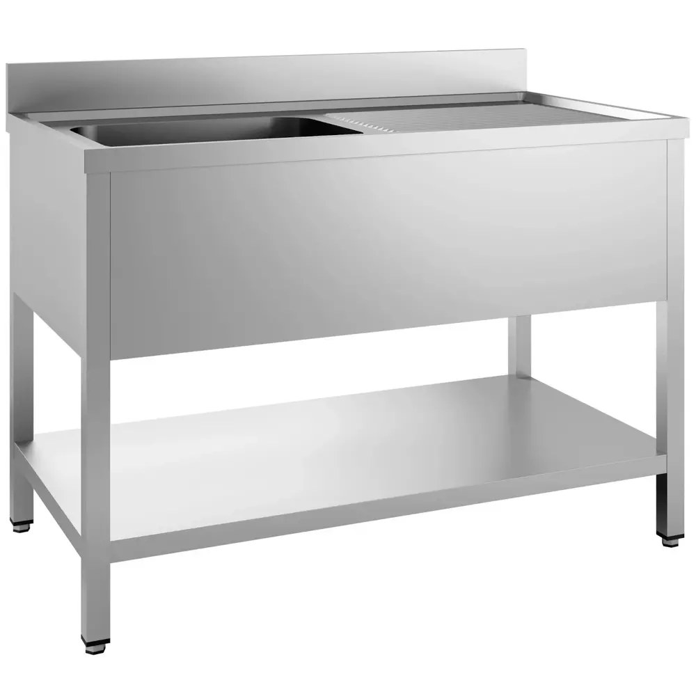 Combisteel Spoeltafel | Prime | Rvs | 1 Spoelbak (links) + Afdruipvlak | Bodemschap | Achteropstand | Zelfmontage | 1200x700x850(h)mm