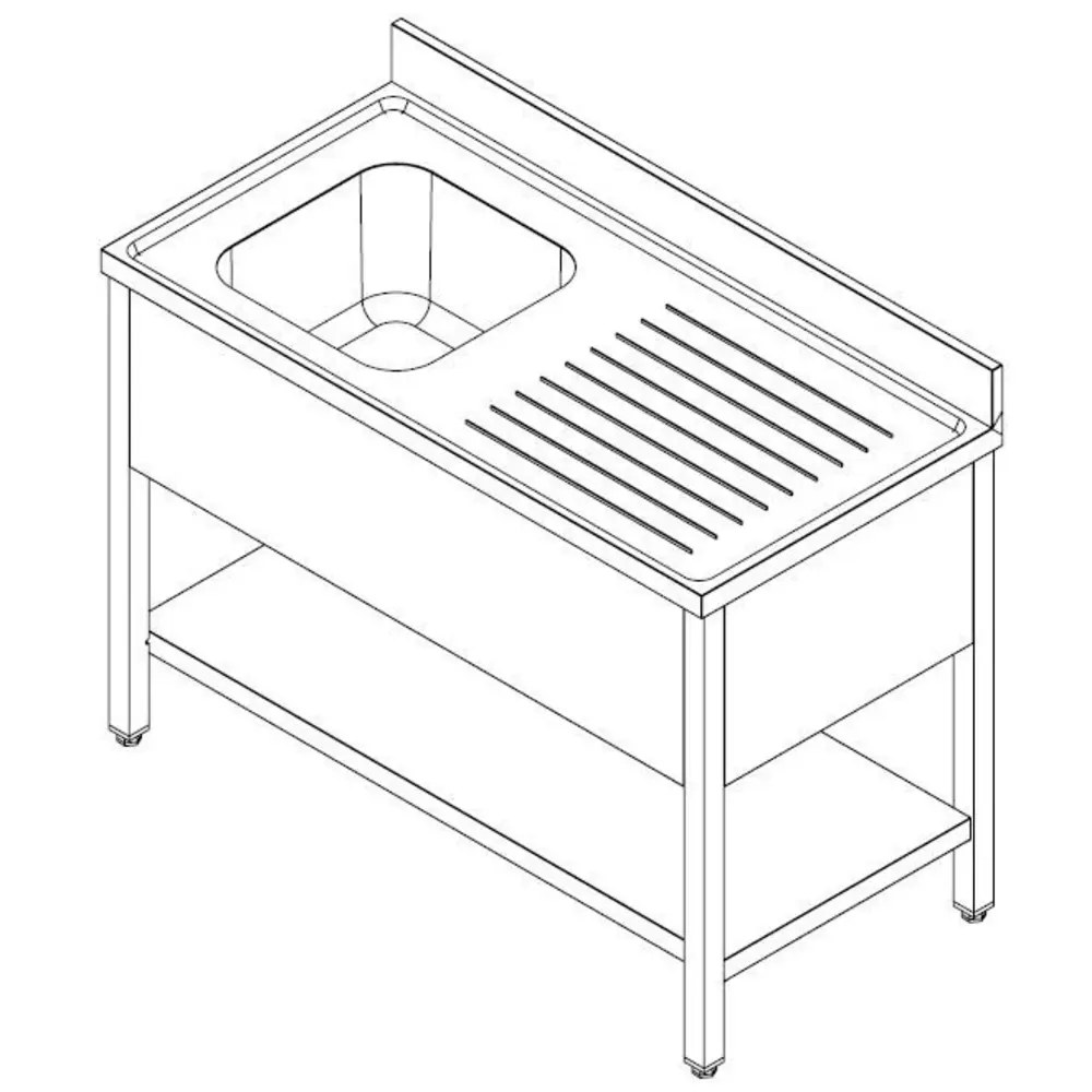 Combisteel Spoeltafel | Prime | Rvs | 1 Spoelbak (links) + Afdruipvlak | Bodemschap | Achteropstand | Zelfmontage | 1200x700x850(h)mm