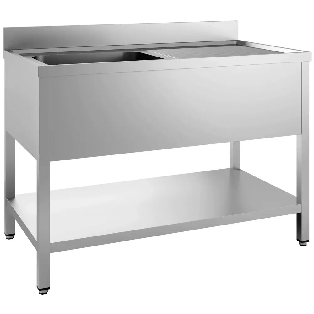Combisteel Spoeltafel | Prime | Rvs | 1 Spoelbak (links) + Afdruipvlak | Bodemschap | Achteropstand | Zelfmontage | 1400x700x850(h)mm