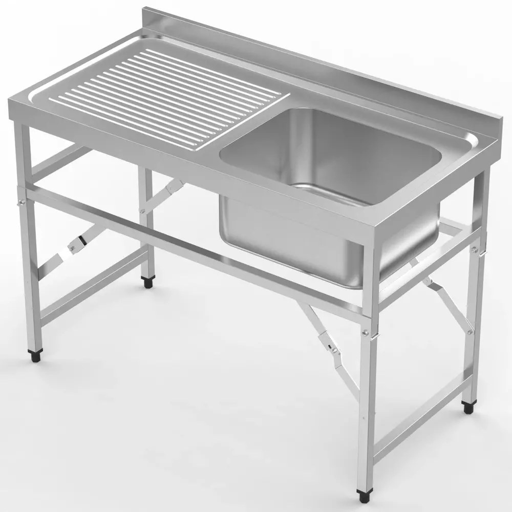 Combisteel Inklapbare Spoeltafel | Rvs | 1 Spoelbak (rechts) + Afdruipvlak | Achteropstand | 1200x600x850/910(h)mm