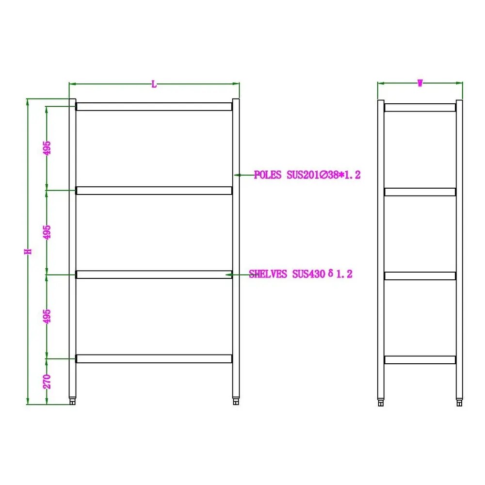 Combisteel Stelling | Rvs | 4 Niveaus | Diepte 500 | Hoogte 1800 | Breedte 900-1500