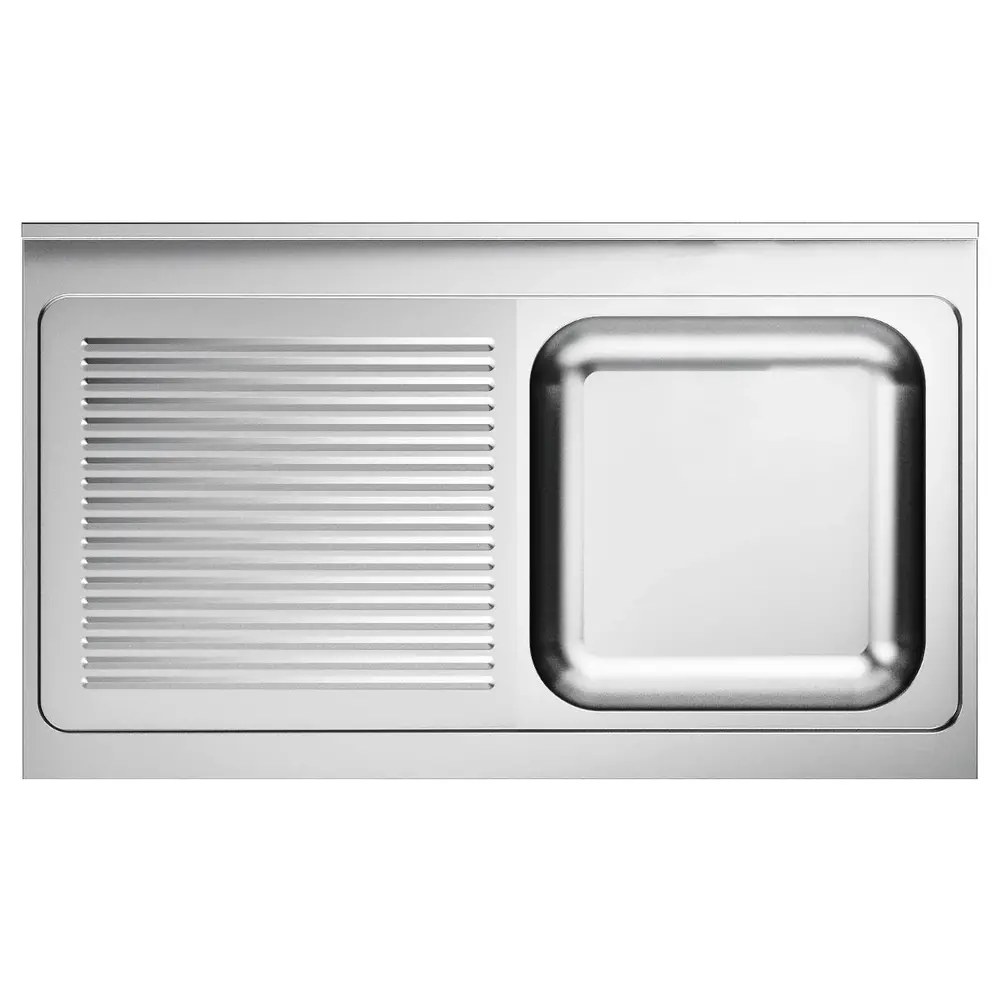Combisteel Spoeltafelblad | 1 Spoelbak (rechts) + Afdruipvlak | Incl. Sifon + Standpijp | 1200x600mm