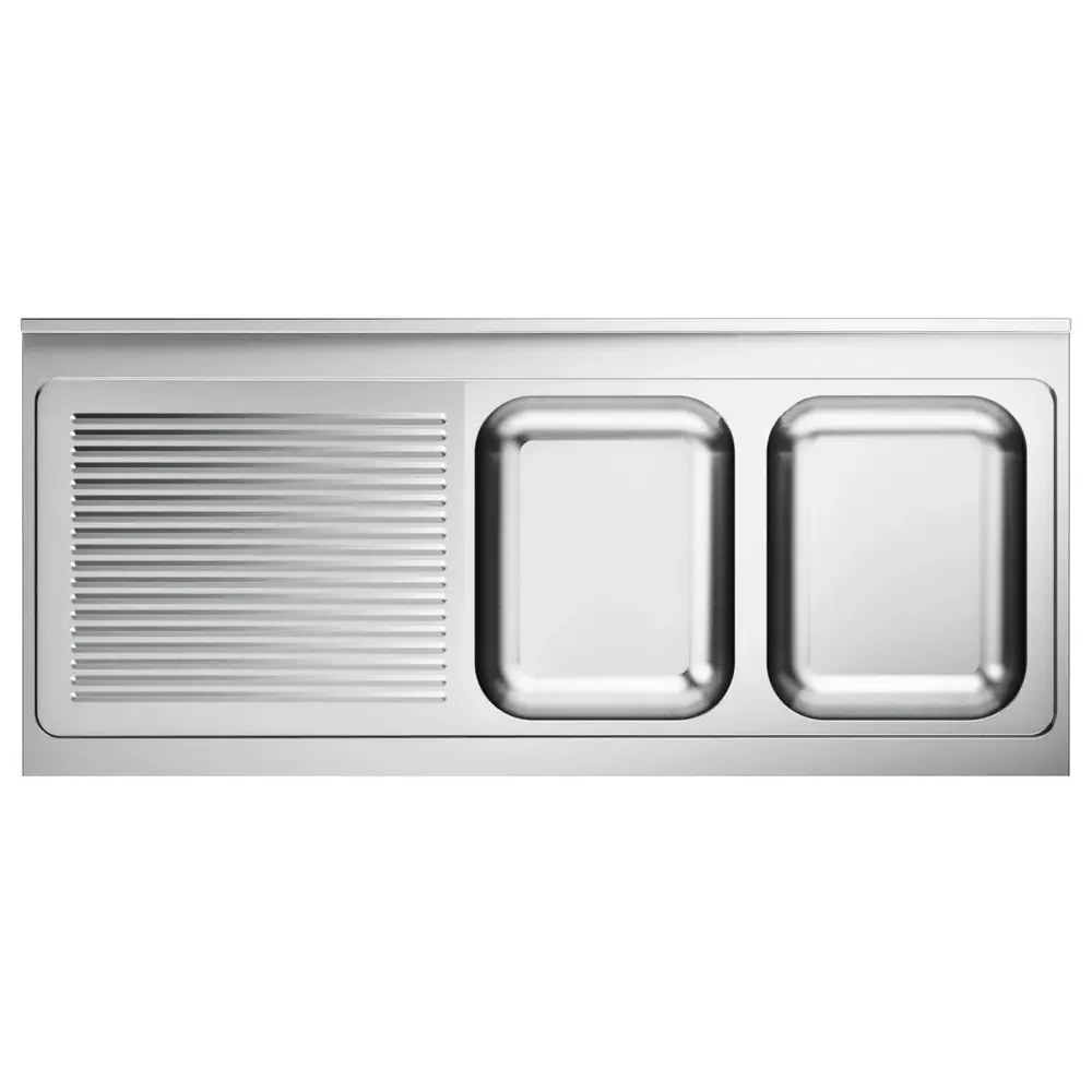 Combisteel Spoeltafelblad | 2 Spoelbakken (rechts) + Afdruipvlak | Incl. Sifon + Standpijp | 2000x600mm