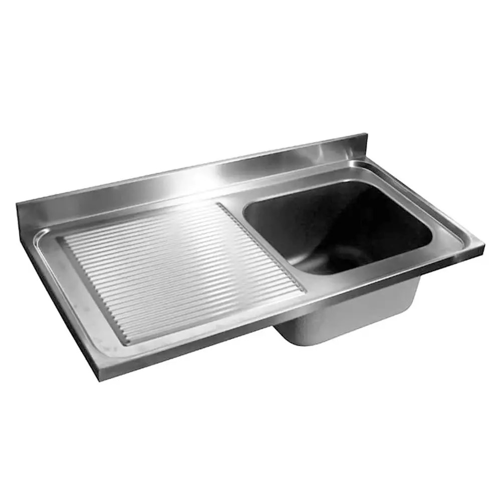 Combisteel Spoeltafelblad | 1 Spoelbak (rechts) + Afdruipvlak | Incl. Sifon + Standpijp | 1200x700mm