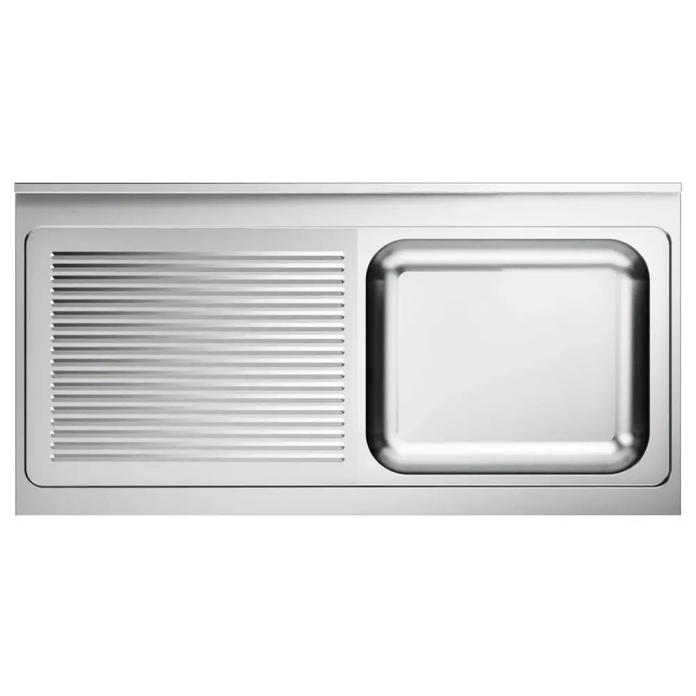 Combisteel Spoeltafelblad | 1 Spoelbak (rechts) + Afdruipvlak | Incl. Sifon + Standpijp | 1400x700mm