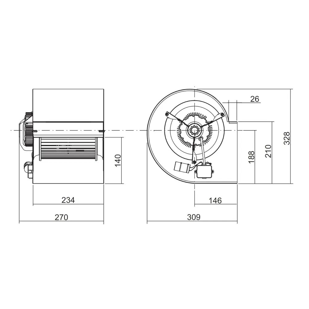 Combisteel Motor | Slakkenhuis | 1000m³/u. | 1.5a | 0.15kw (230v) | 270x309x328(h)mm