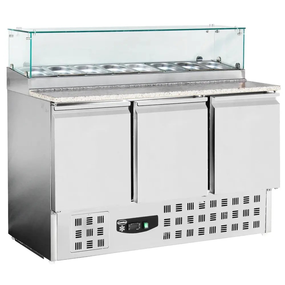 Combisteel Pizzawerkbank | 444l | 3 Deuren (1/1 Gn) | Boven 8x 1/6 GN | +2°c/+8°c | Geventileerd | 0.34kw | 1368x700x1180(h)mm