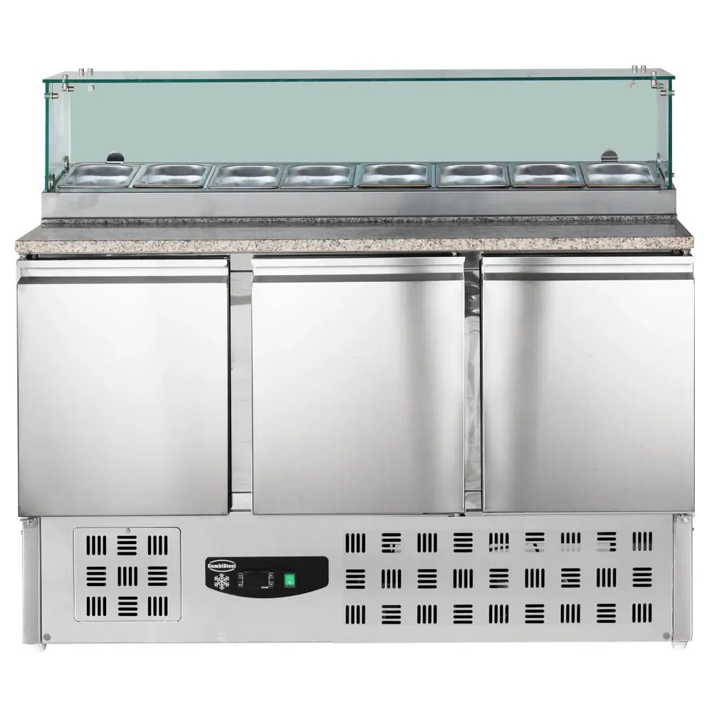 Combisteel Pizzawerkbank | 444l | 3 Deuren (1/1 Gn) | Boven 8x 1/6 GN | +2°c/+8°c | Geventileerd | 0.34kw | 1368x700x1180(h)mm