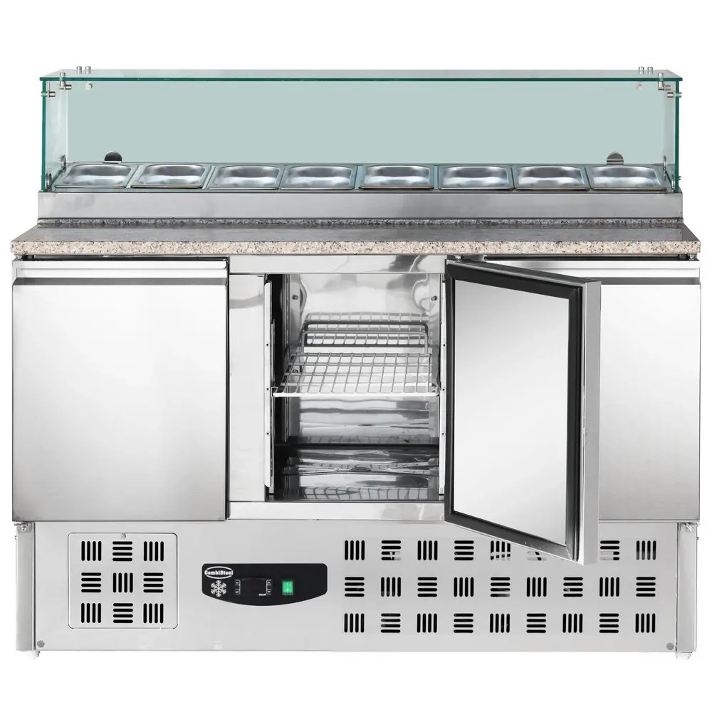 Combisteel Pizzawerkbank | 444l | 3 Deuren (1/1 Gn) | Boven 8x 1/6 GN | +2°c/+8°c | Geventileerd | 0.34kw | 1368x700x1180(h)mm