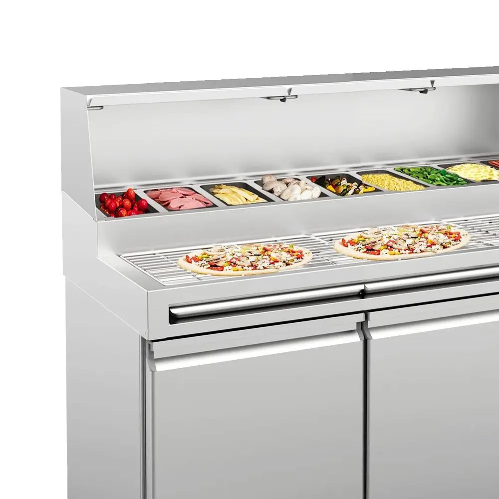 Combisteel Pizzawerkbank | Pro Line | 720l | 3 Deuren (en600x400) | Boven 13x 1/3 GN | -2°c/+8°c | Geforceerd | Wielen (geremd) | 2370x850x900/1300(h)mm