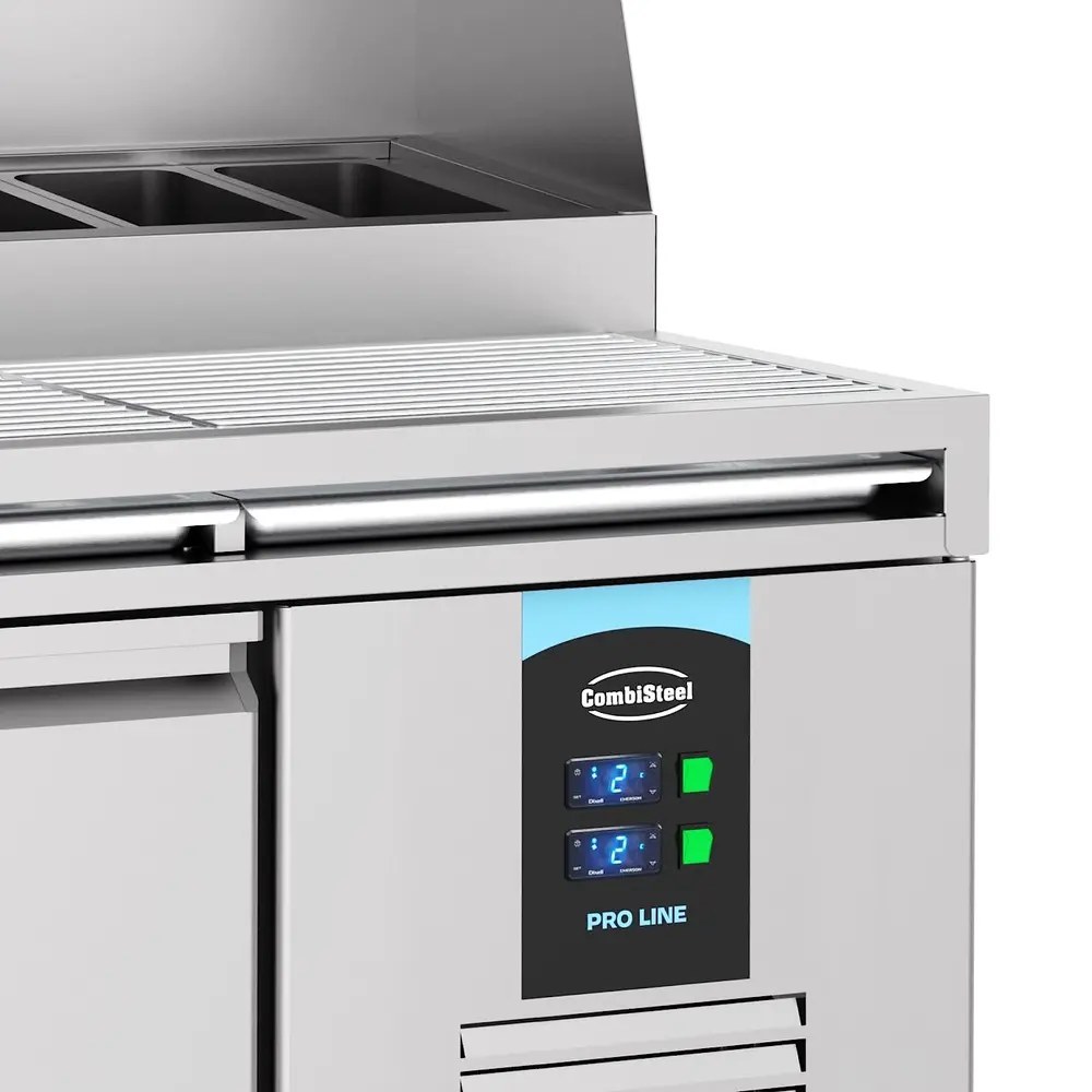 Combisteel Pizzawerkbank | Pro Line | 720l | 3 Deuren (en600x400) | Boven 13x 1/3 GN | -2°c/+8°c | Geforceerd | Wielen (geremd) | 2370x850x900/1300(h)mm