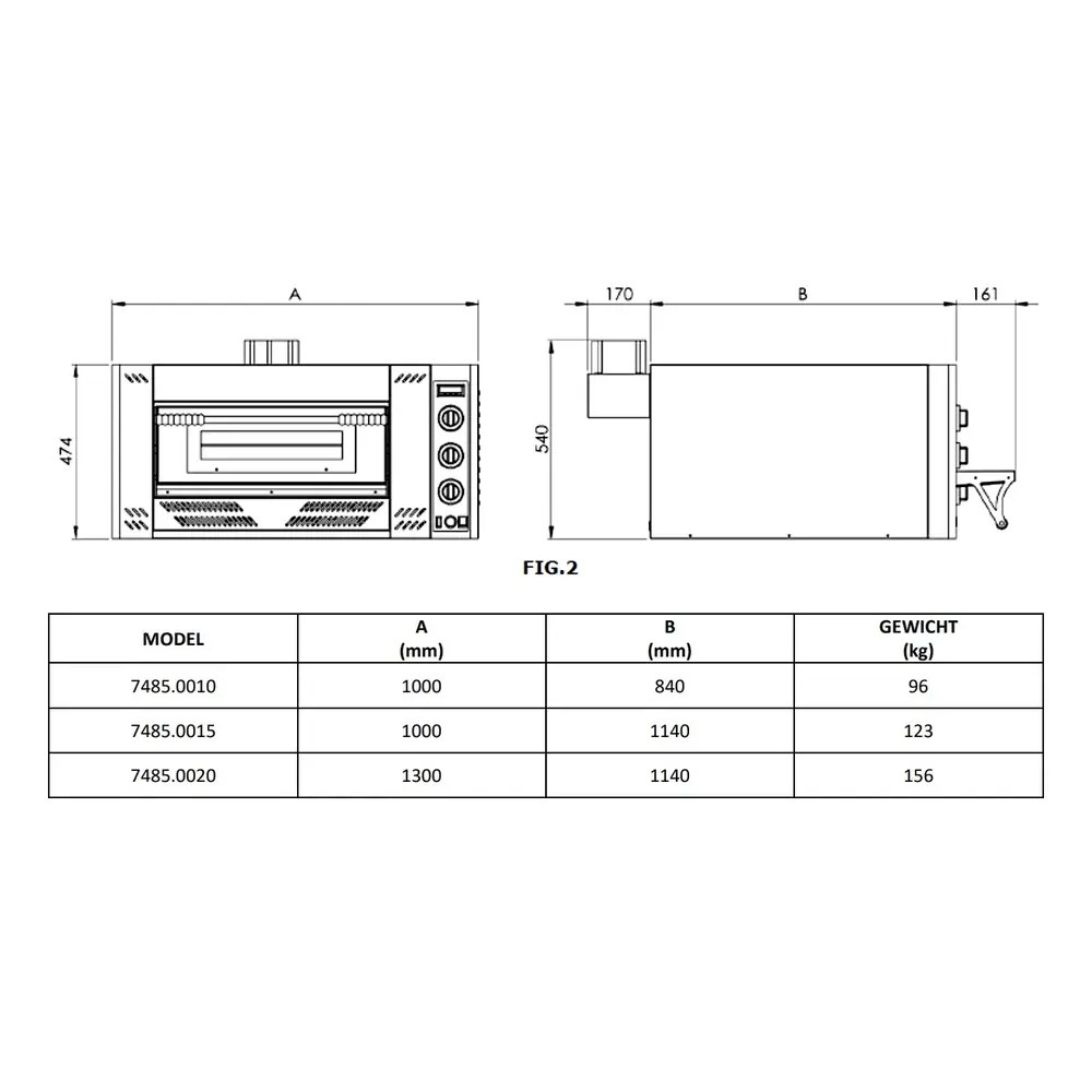 Combisteel Pizzaoven | Gas | 4x ø30cm | 16.1kw | 1000x1062x560(h)mm