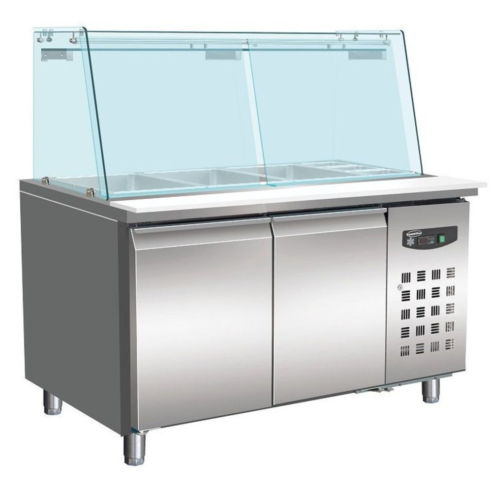 Combisteel Saladette | Standard Line | 428l | 2 Deuren (en600x400) | Boven 4x 1/1 GN | -2°c/+8°c | Geforceerd | Glasopstand + Snijblad | 1510x800x860/1365(h)mm