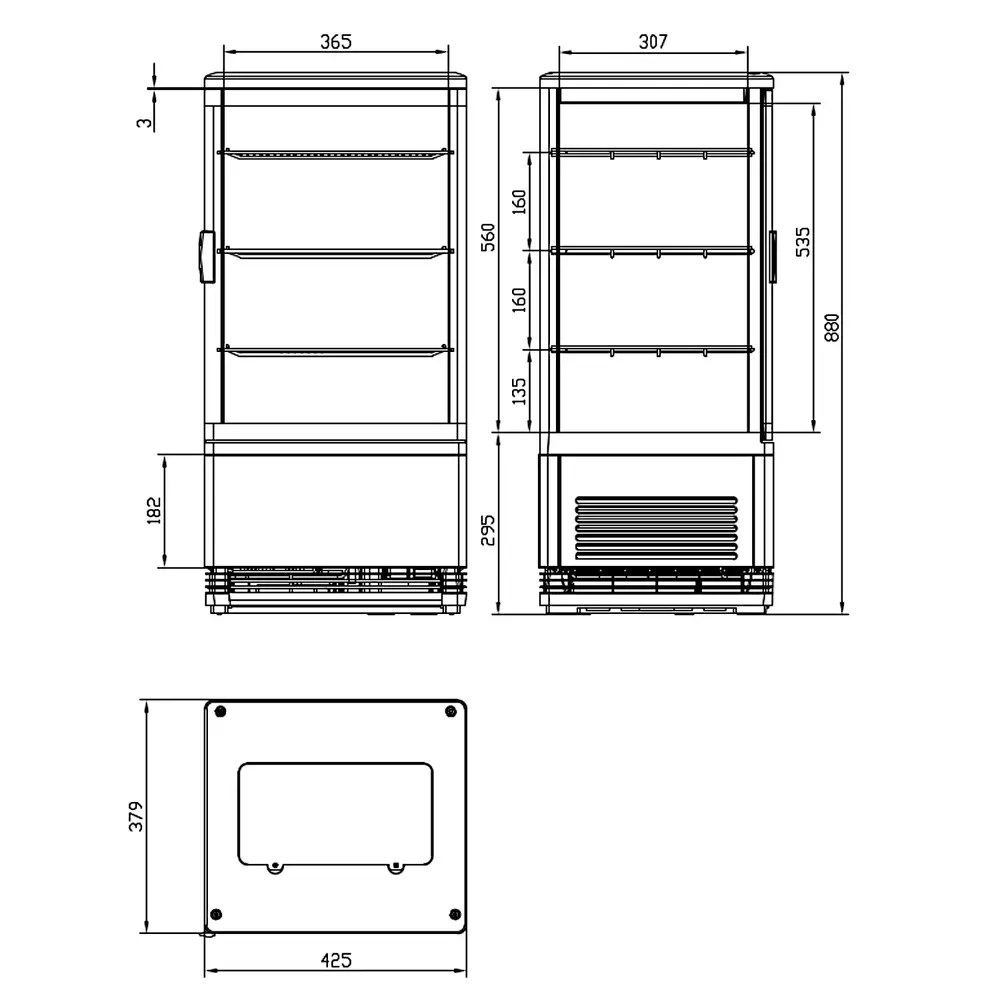 Combisteel Koelvitrine | 68l | Wit | 0°c/+12°c | 4 Niveaus | 428x386x885(h)mm