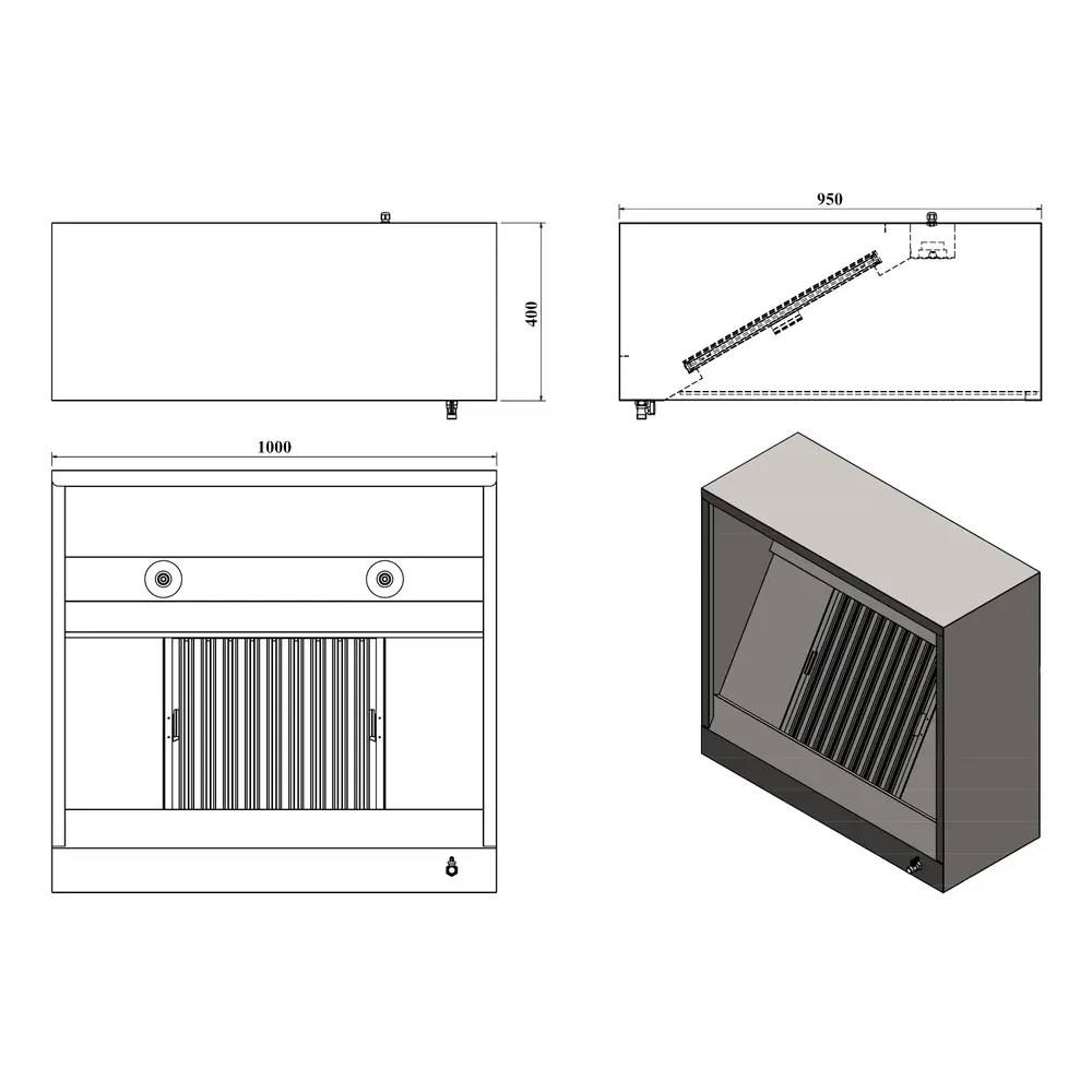 Combisteel Afzuigkap | Doosmodel | Verlichting | 1000x950x400(h)mm