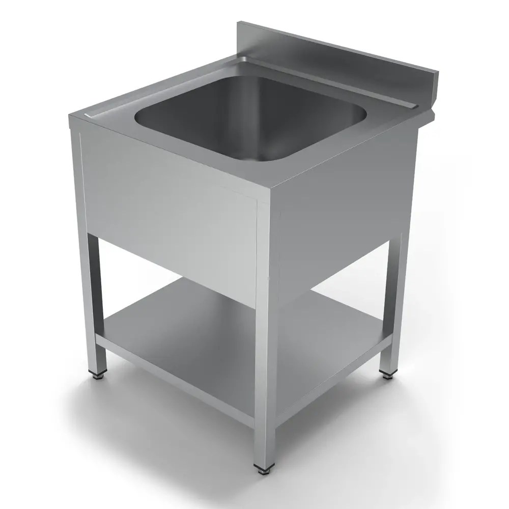 Combisteel Spoeltafel | Essential | Rvs | 1 Spoelbak (midden) | Bodemschap | Achteropstand | Zelfmontage | 700x700x850(h)mm