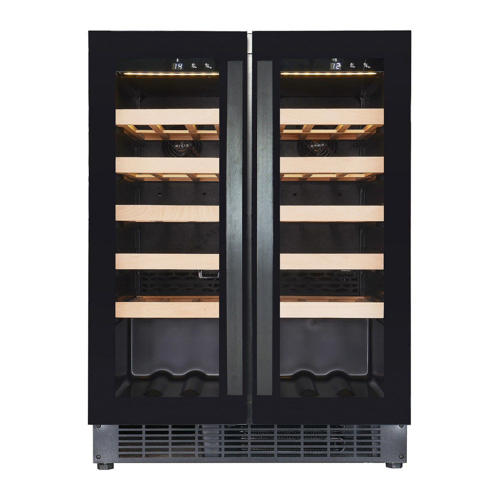 Combisteel Wijnkoelkast 100l | 40 Flessen | 2 Glazen Deur | Zwart | 2 x 5 Roosters | Geforceerd | 595x570x820(h)mm