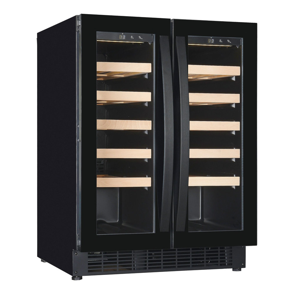 Combisteel Wijnkoelkast 100l | 40 Flessen | 2 Glazen Deur | Zwart | 2 x 5 Roosters | Geforceerd | 595x570x820(h)mm