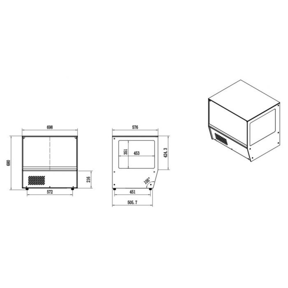 Combisteel Koelvitrine | 125l | Zwart/rvs | +3/+8 °c | 3 Niveaus | 695x576x678(h)mm