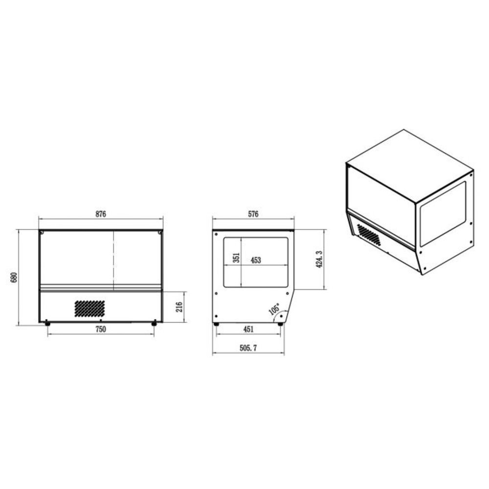 Combisteel Koelvitrine | 159l | Zwart/rvs | +3/+8 °c | 3 Niveaus | 873x576x678(h)mm