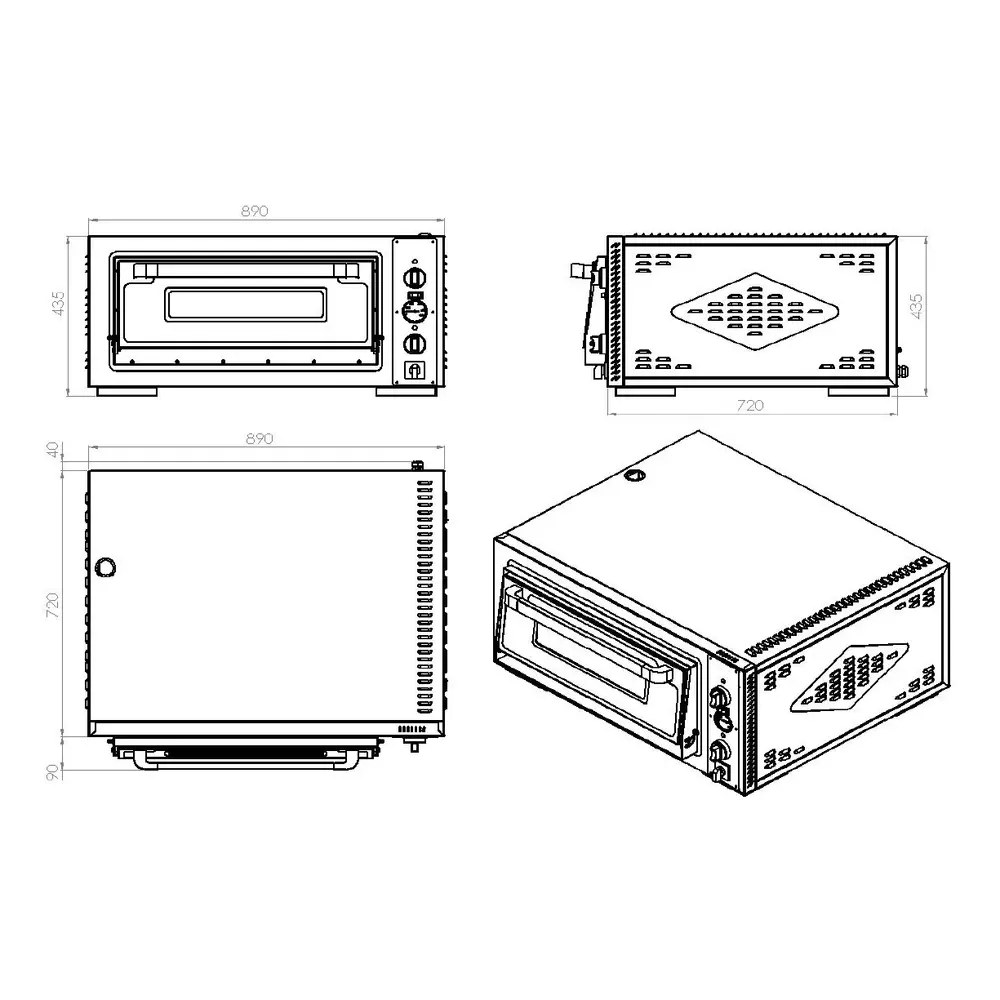 Combisteel Pizzaoven | Elektrisch | 4x ø30cm | 85°c/455°c | 5kw (400v) | 890x810x430(h)mm