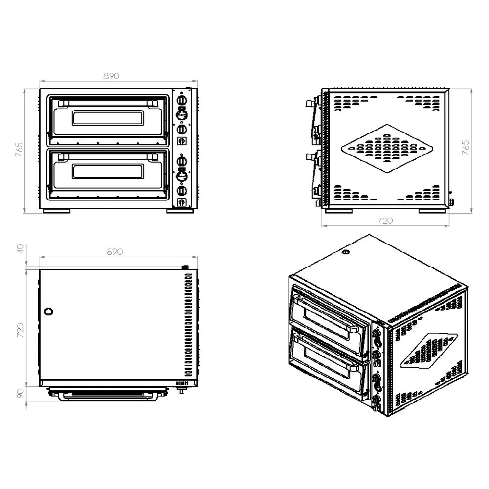Combisteel Pizzaoven | Elektrisch | 4+4x ø30cm | 85°c/455°c | 10kw (400v) | 890x810x765(h)mm