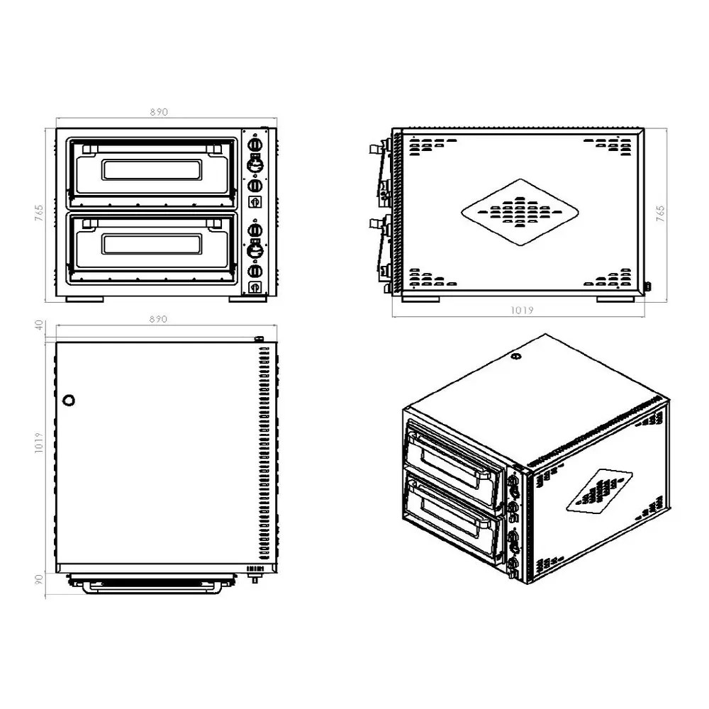 Combisteel Pizzaoven | Elektrisch | 6+6x ø30cm | 85°c/455°c | 12kw (400v) | 890x1100x760(h)mm
