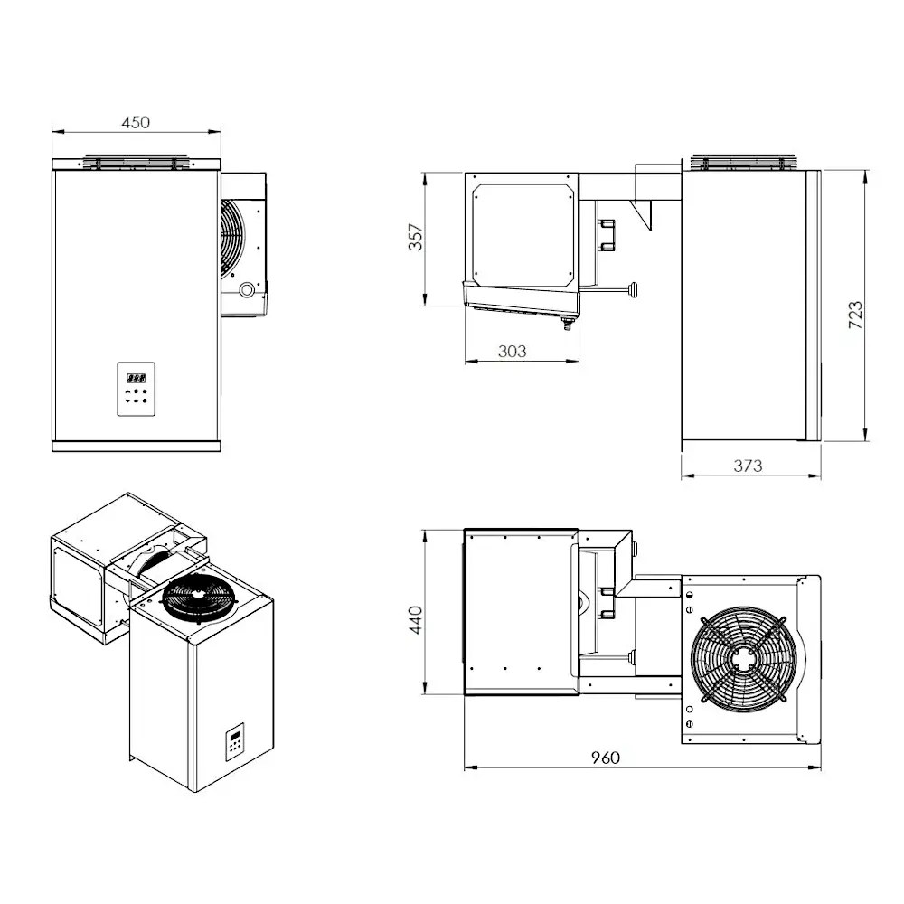 Combisteel Hang-wandunit | 6.6-9m³ | +2°c/+8°c | 230v (0.78kw) | 450x960x723(h)mm