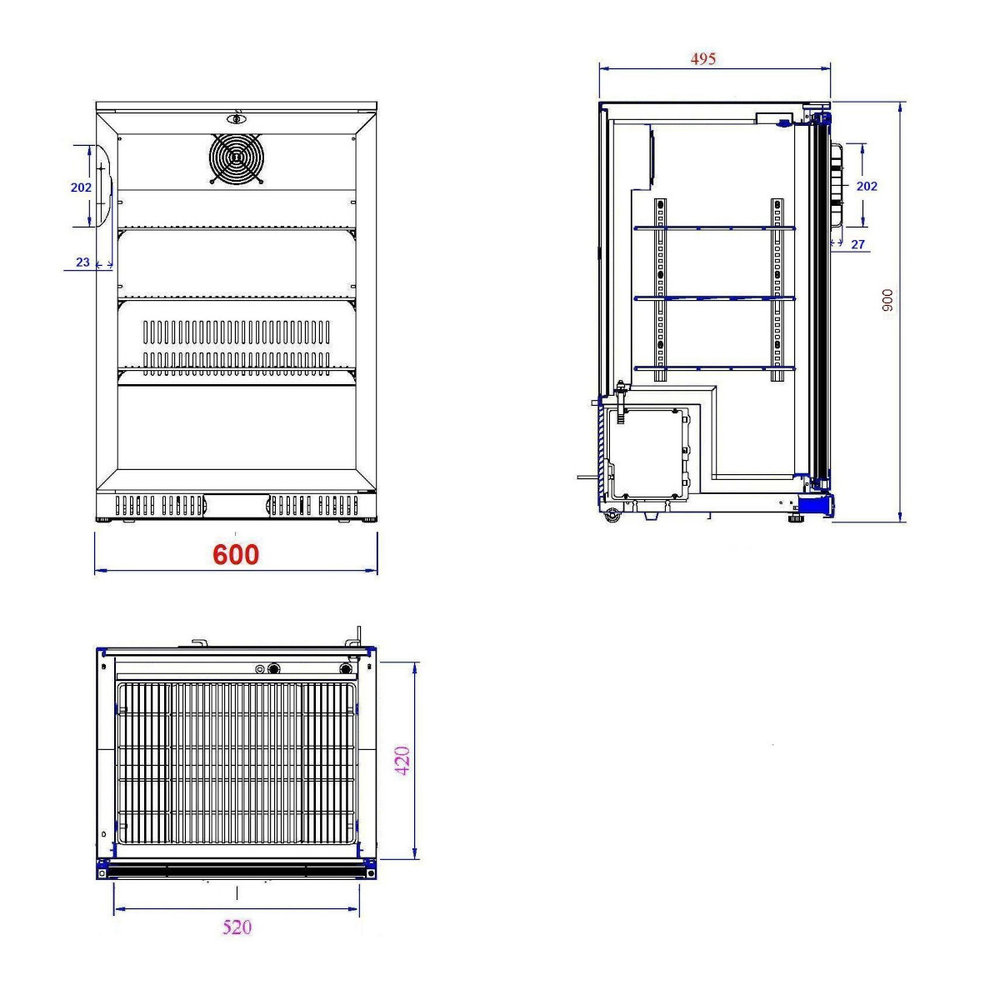 Combisteel Barkoelkast | 138l | Zwart | 0°c/+10°c | Statisch + Ventilator | 600x520x900(h)mm