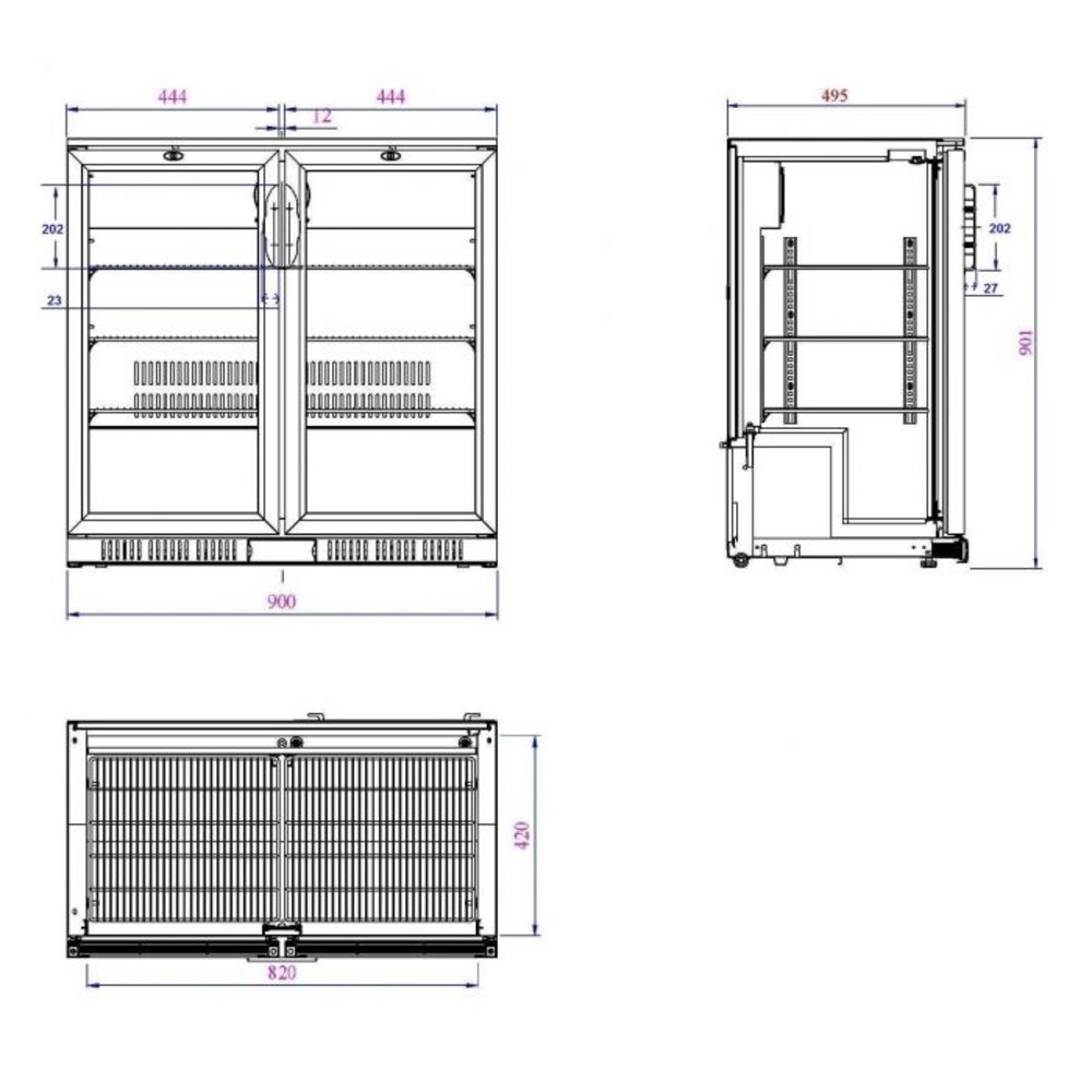 Combisteel Barkoelkast | 208l | Zwart | 0°c/+10°c | Statisch + Ventilator | 900x520x901(h)mm