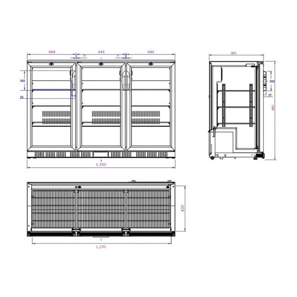 Combisteel Barkoelkast | 330l | Zwart | 0°c/+10°c | Statisch + Ventilator | 1350x520x900(h)mm