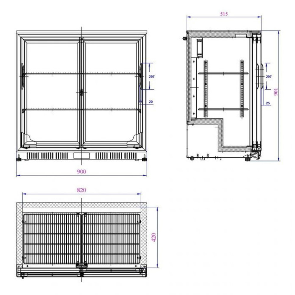 Combisteel Barkoelkast | 208l | Zwart | 0°c/+10°c | Statisch + Ventilator | 900x520x900(h)mm