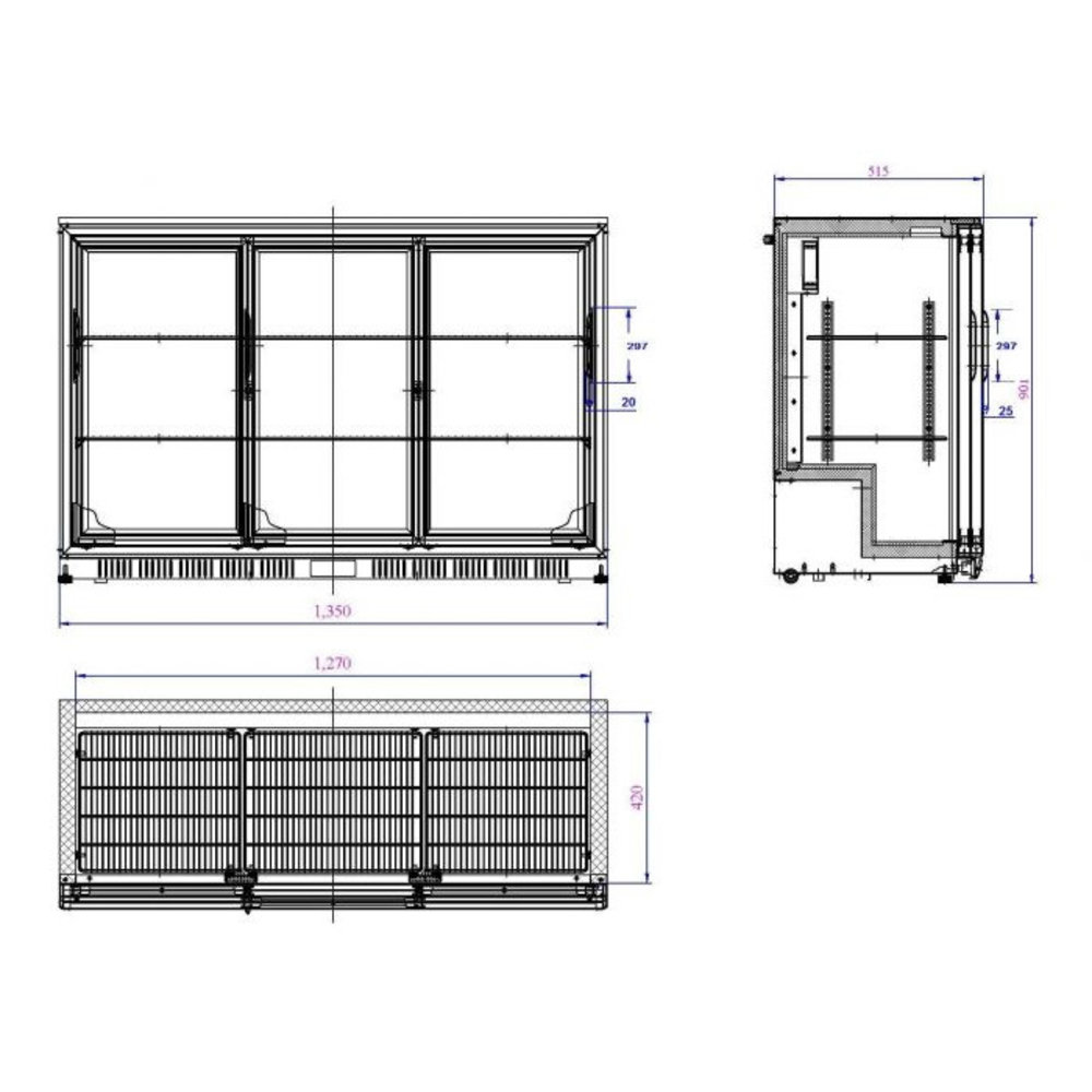 Combisteel Barkoelkast | 330l | Zwart | 0°c/+10°c | Statisch + Ventilator | 1350x520x900(h)mm