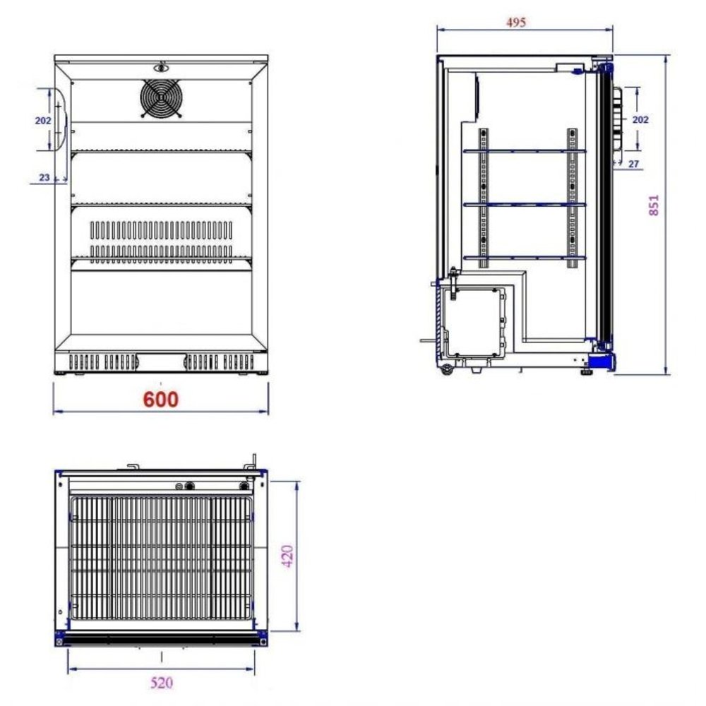Combisteel Barkoelkast | 128l | Zwart | 0°c/+10°c | Statisch + Ventilator | 600x520x850(h)mm