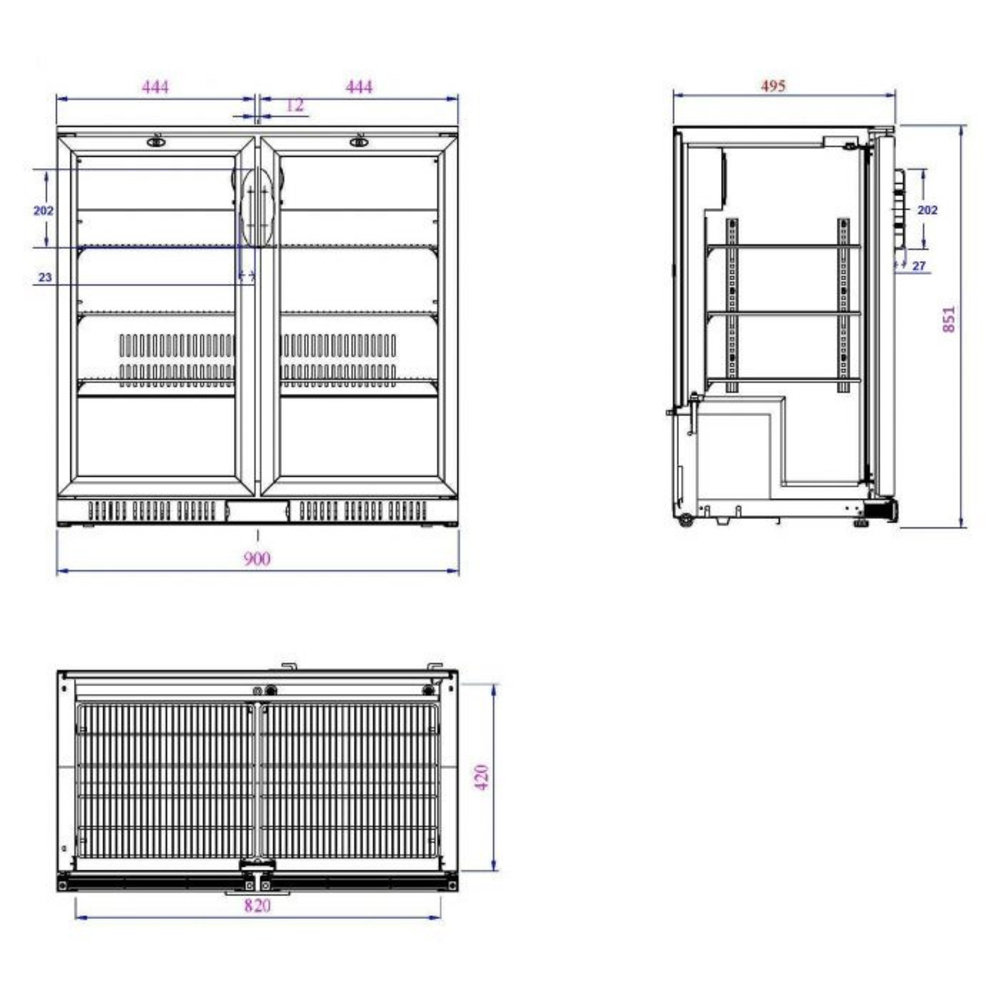 Combisteel Barkoelkast | 198l | Zwart | 0°c/+10°c | Statisch + Ventilator | 900x520x850(h)mm