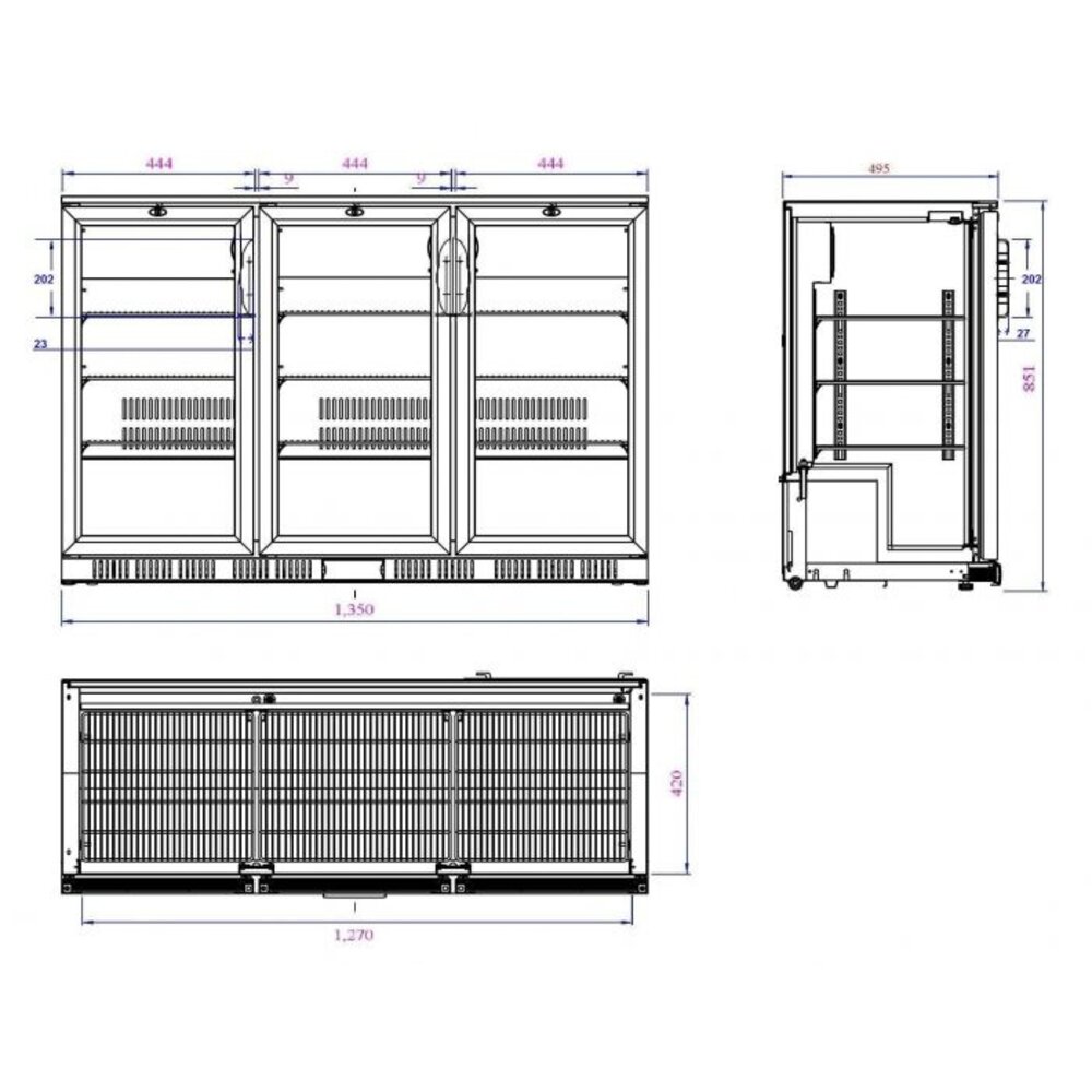 Combisteel Barkoelkast | 320l | Zwart | 0°c/+10°c | Statisch + Ventilator | 1350x520x850(h)mm
