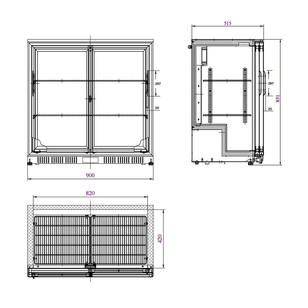 Combisteel Barkoelkast | 198l | Zwart | 0°c/+10°c | Statisch + Ventilator | 900x520x850(h)mm