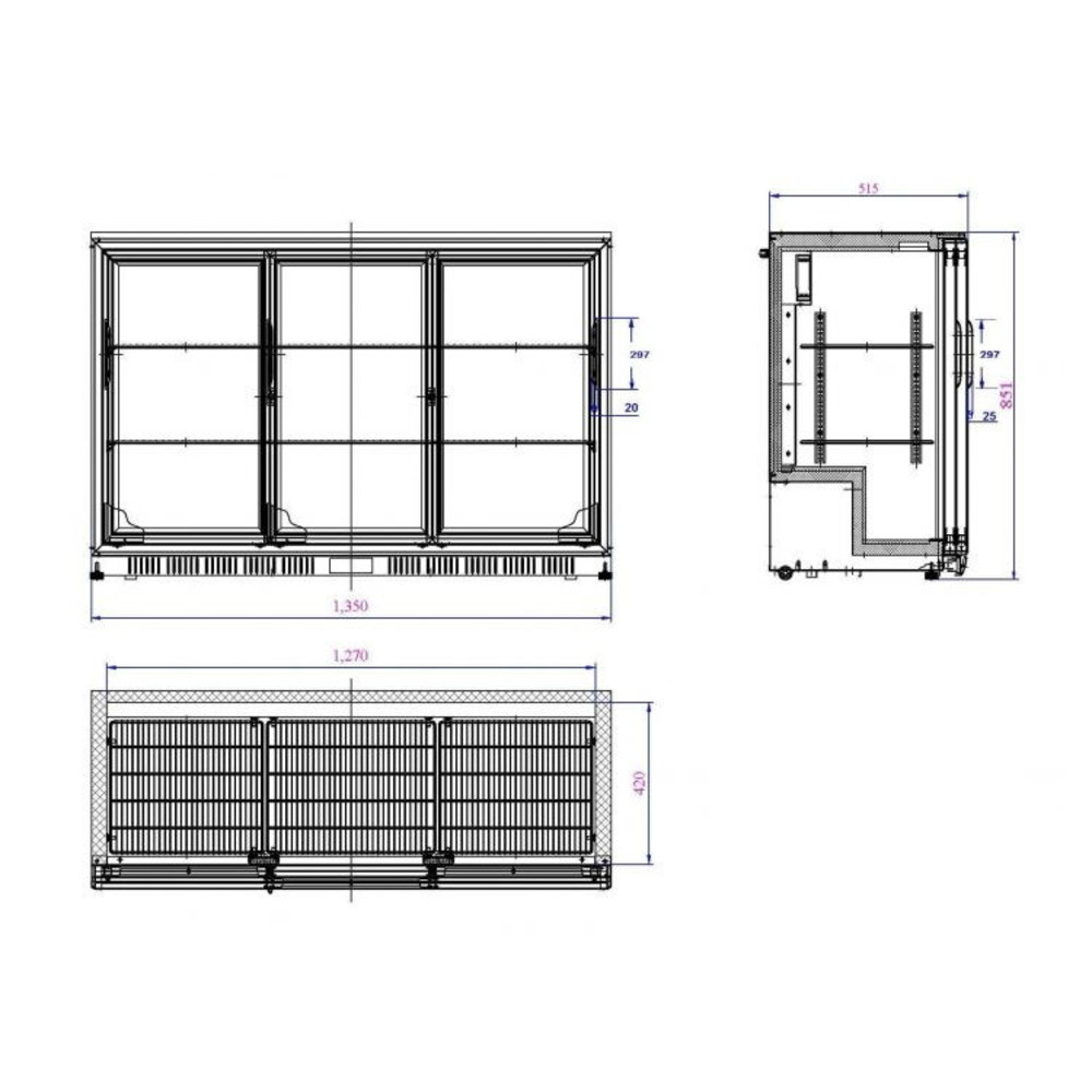Combisteel Barkoelkast | 320l | Zwart | 0°c/+10°c | Statisch + Ventilator | 1350x520x850(h)mm