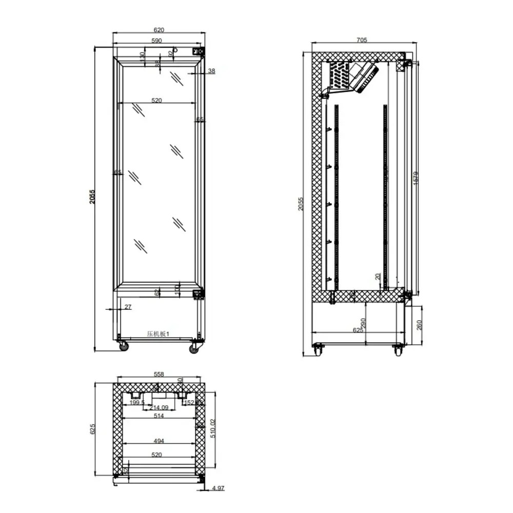 Combisteel Drankenkoeling | 387l | Zwart | +2°c/+10°c | Geforceerd | Wielen (geremd) | 620x600x1980(h)mm