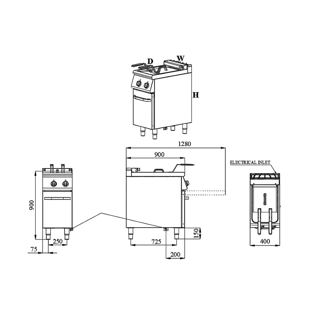 Combisteel Friteuse | Base 900 | Elektrisch | 22l | 18kw (400v) | Aftapkraan | 400x900x900(h)mm